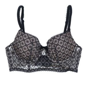 Victoria's Secret Body by Victoria Black Lace & Ivory Lined Push Up Demi Bra